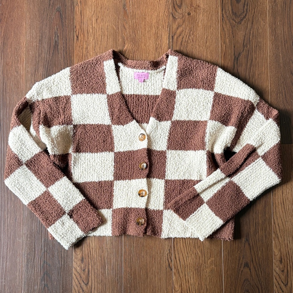 Miami Brown and Cream Checkered Cardigan